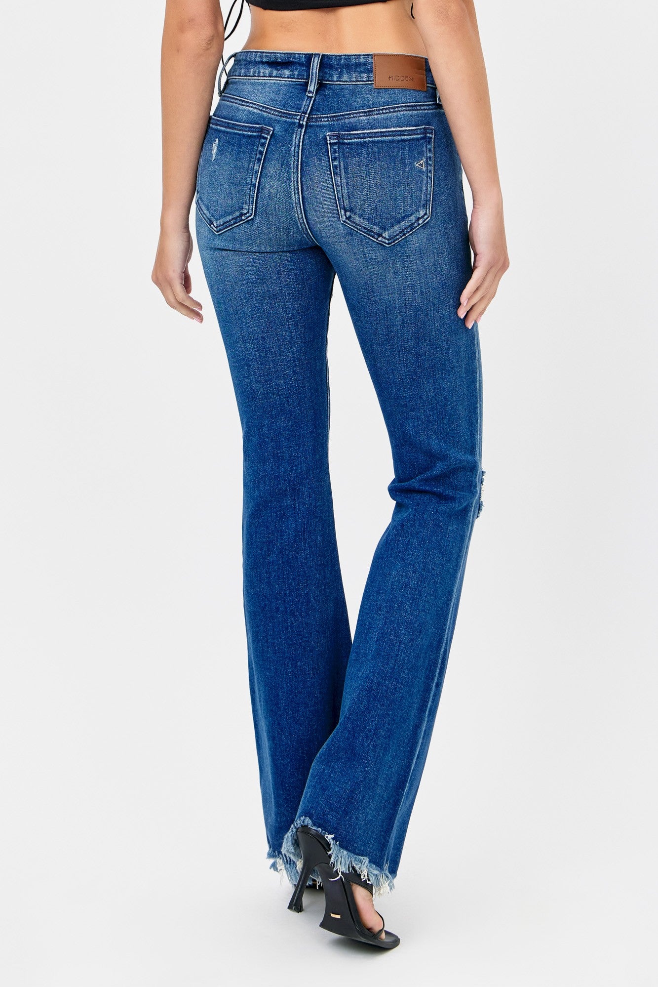 Hidden Dark Mid Rise Distressed 33in Inseam Flare