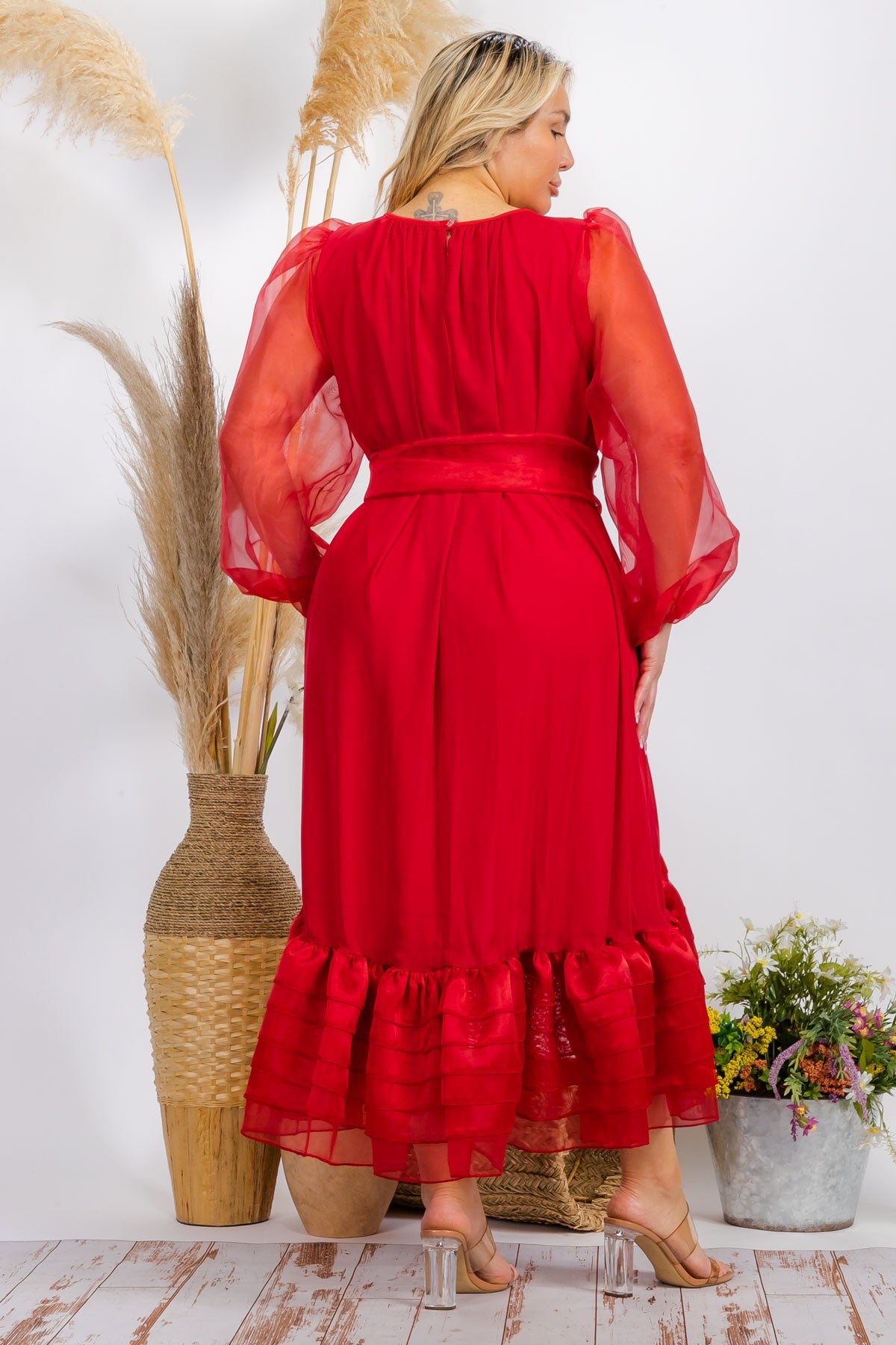 RED HI LO DRESS