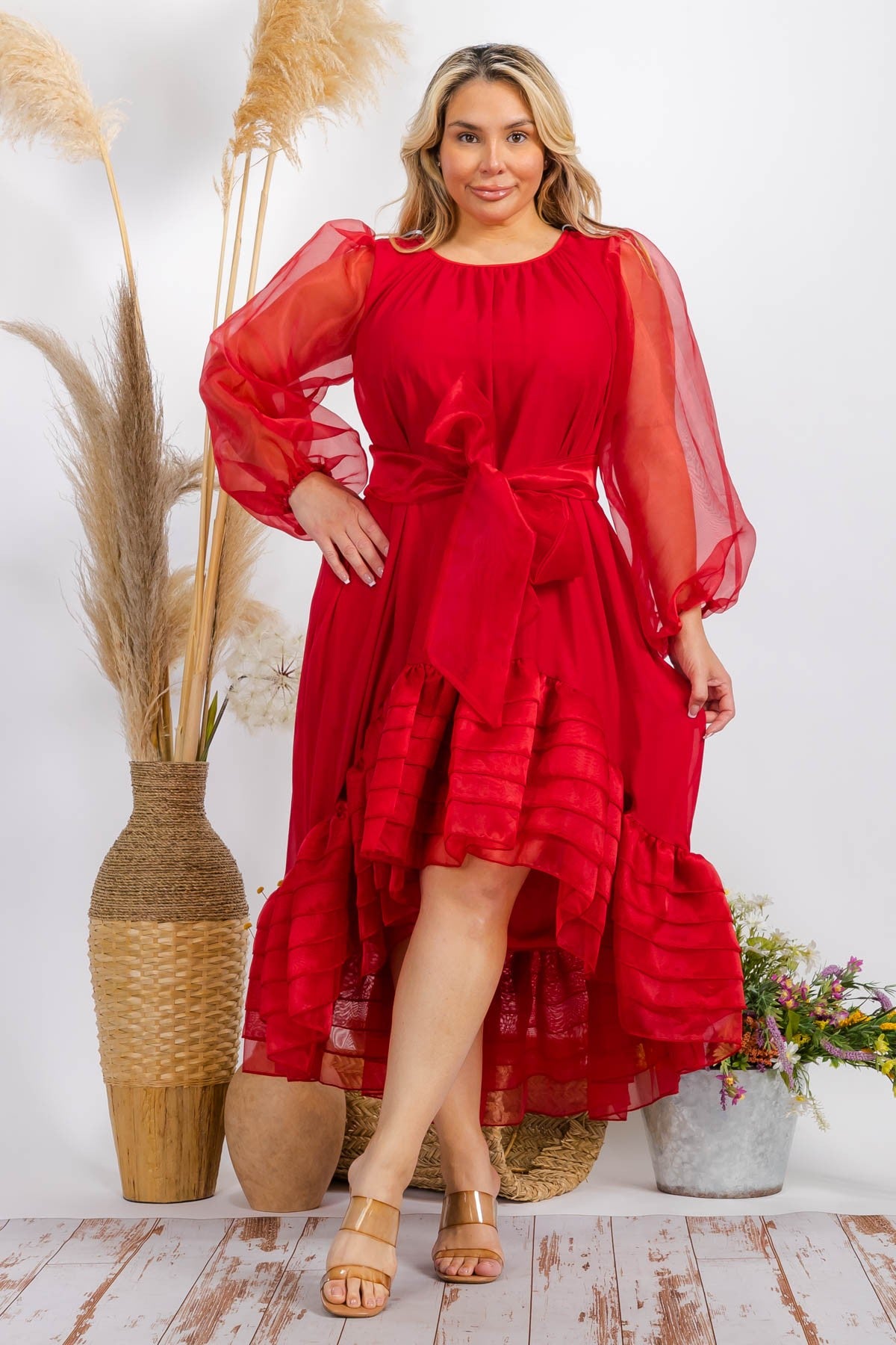 RED HI LO DRESS