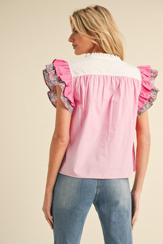 Colorblock Ruffly shoulder Top