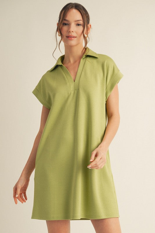 Solid Collared Pockets Dress
