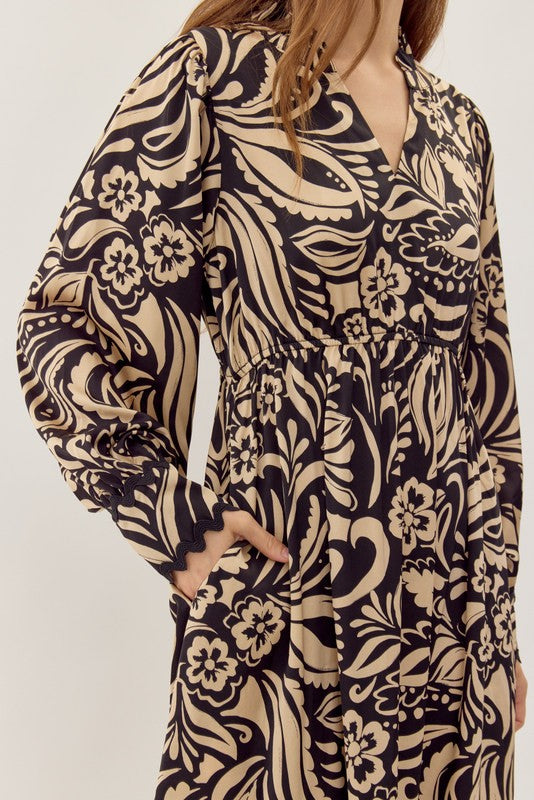 Print Tiered Layer Midi Dress