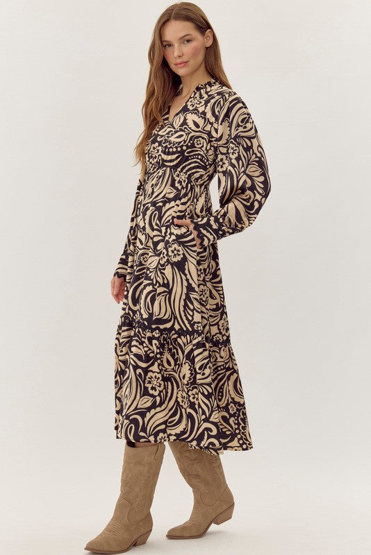 Print Tiered Layer Midi Dress