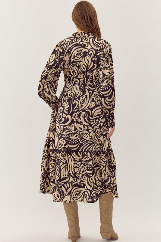 Print Tiered Layer Midi Dress