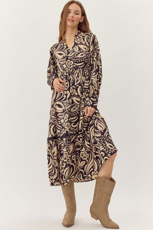 Print Tiered Layer Midi Dress