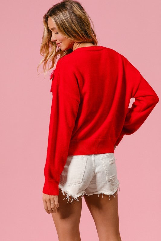 Ribbon Bow Patch Button Down Sweater Cardigan
