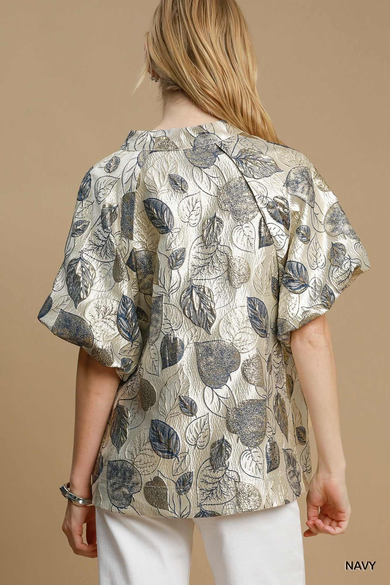 Textured Metallic Jacquard Print Top