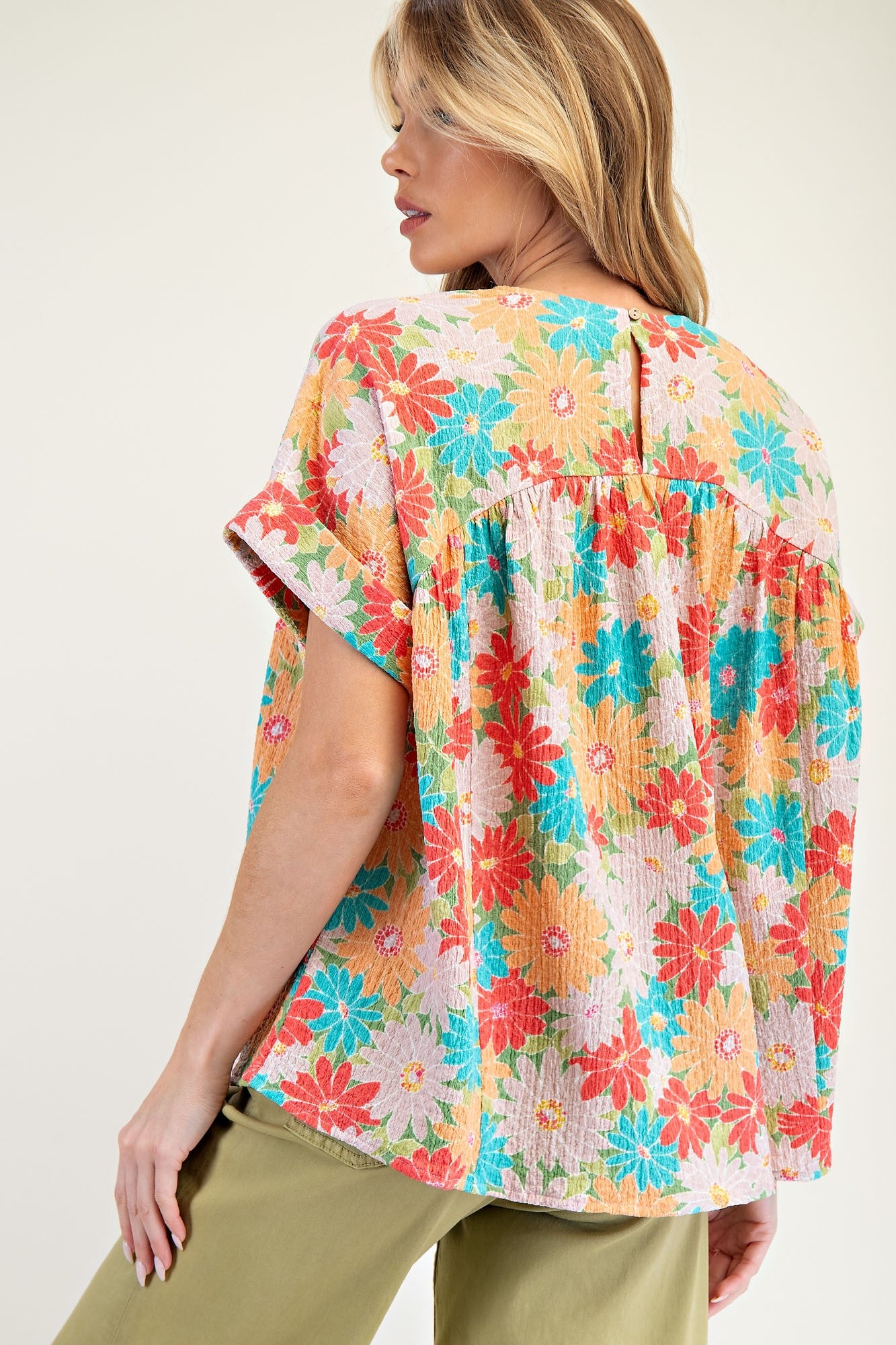 PLUS SIZE-PRINTED KNIT POPCORN BABYDOLL TUNIC