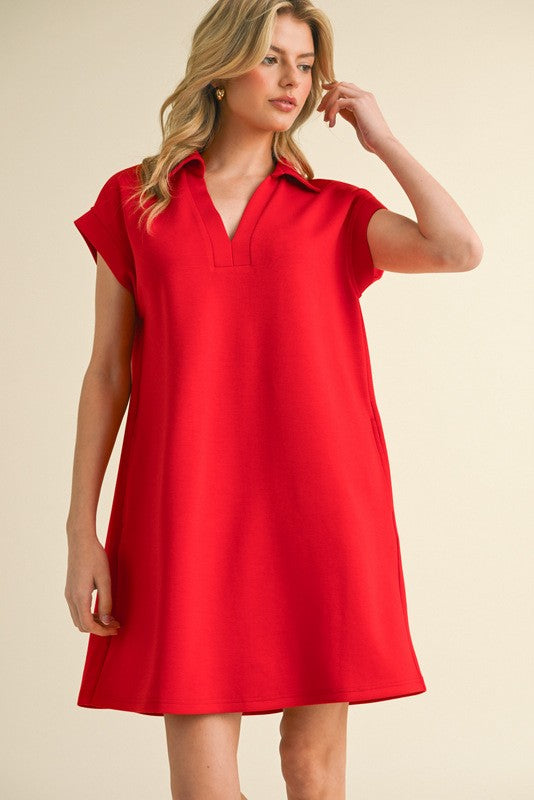 Solid Collared Pockets Dress