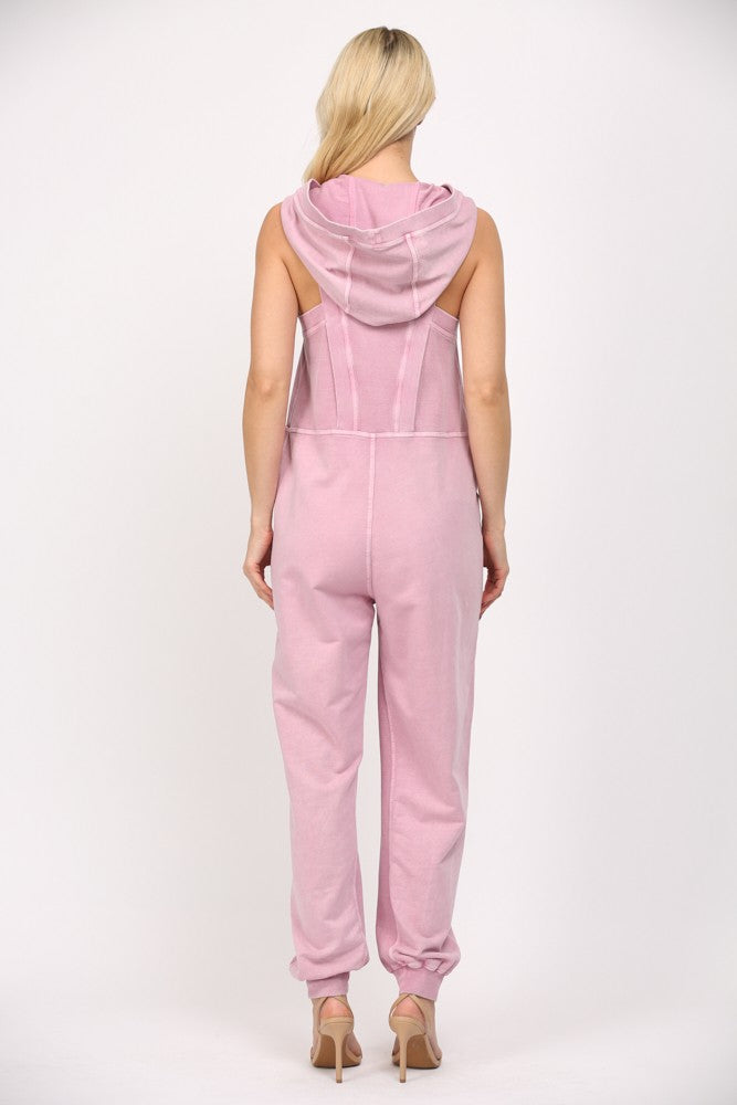 HOODIE SLICED FRONT SLEEVELESS JUMPSUIT