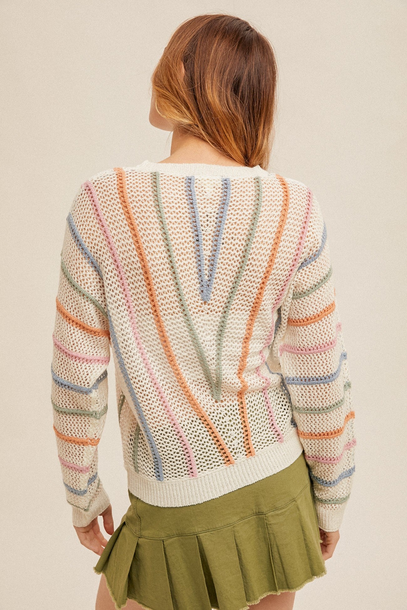 Multi Stripe Dolman Sleeve Fishnet Sweater