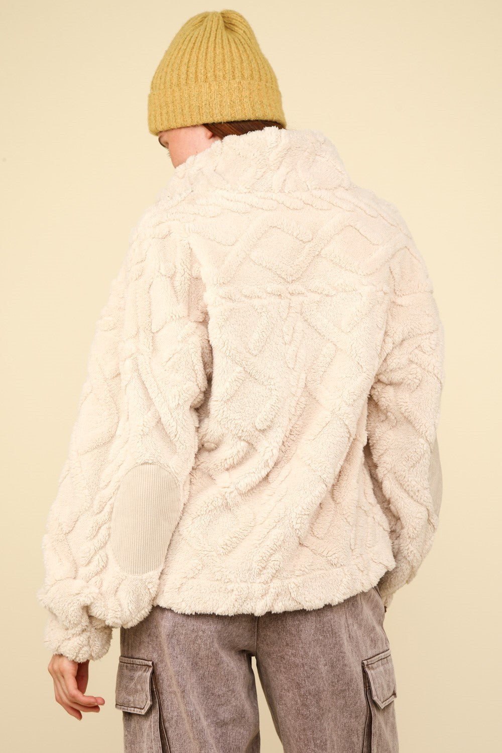 Fuzzy Fleece Cozy Cable Pattern Henley Top