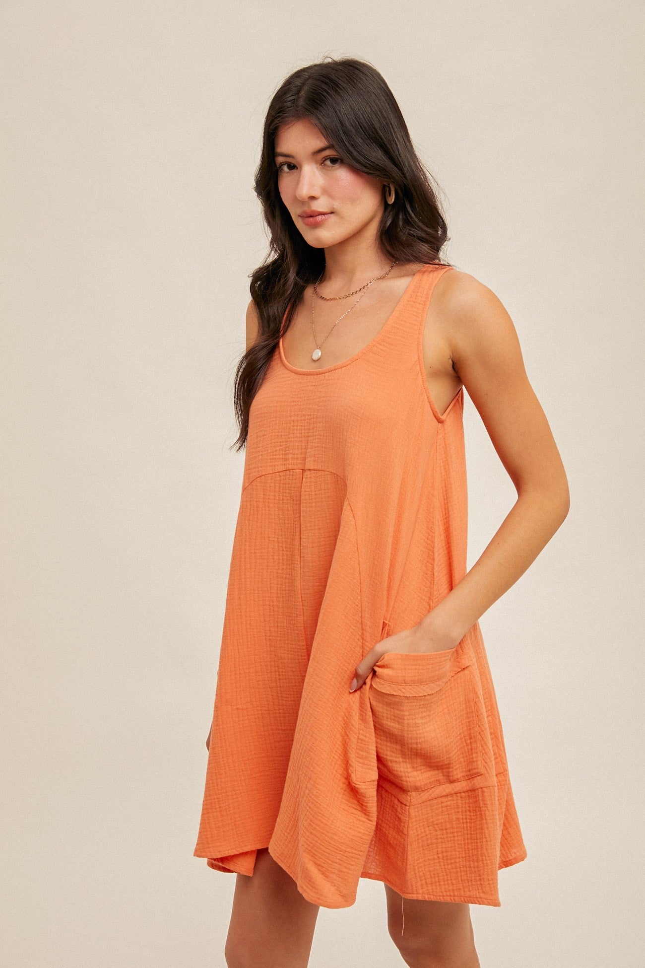 Cotton Double Gauze Sleeveless Mini Flowy Dress