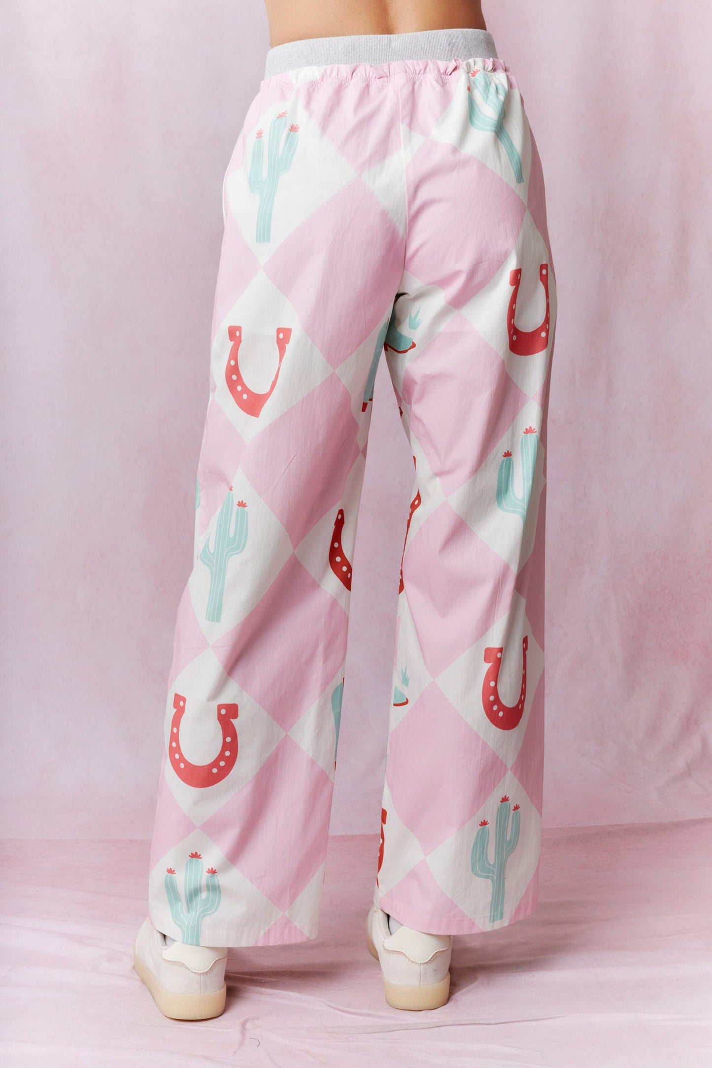 Printed Waist Contrast Rib Detail Pants