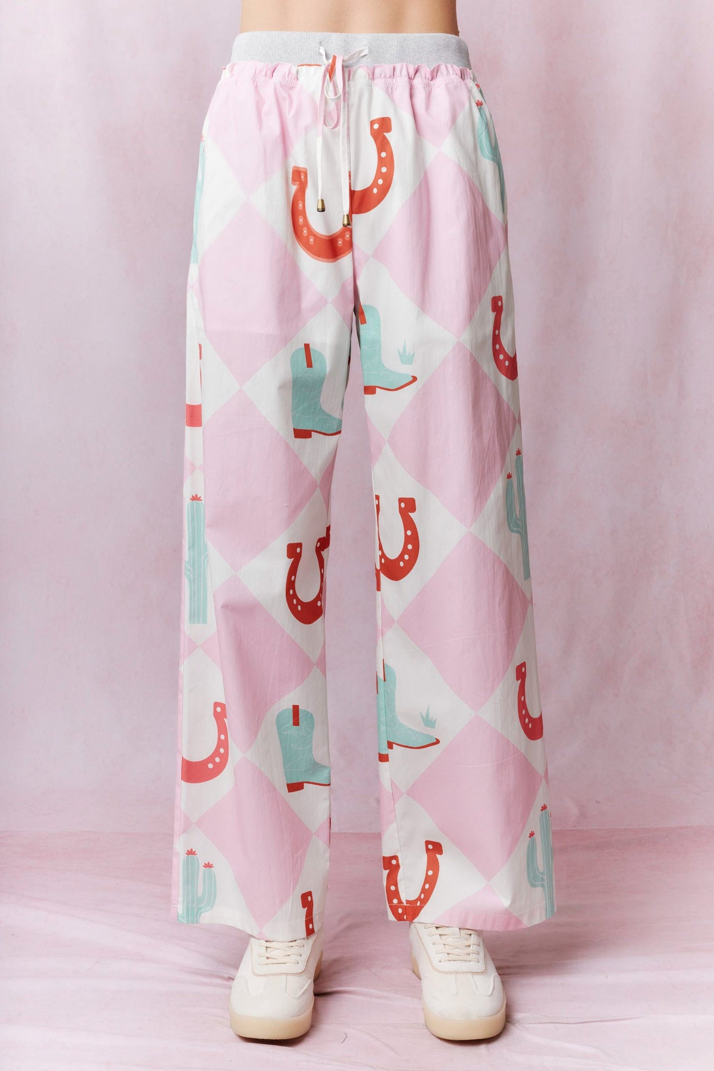 Printed Waist Contrast Rib Detail Pants