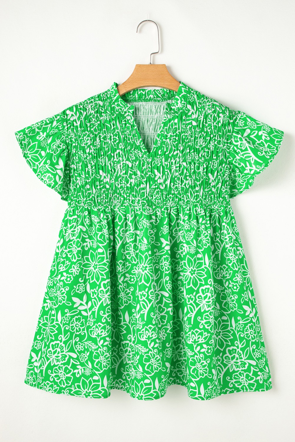 Flutter Shirred Notched Neck Plus Size Blouse