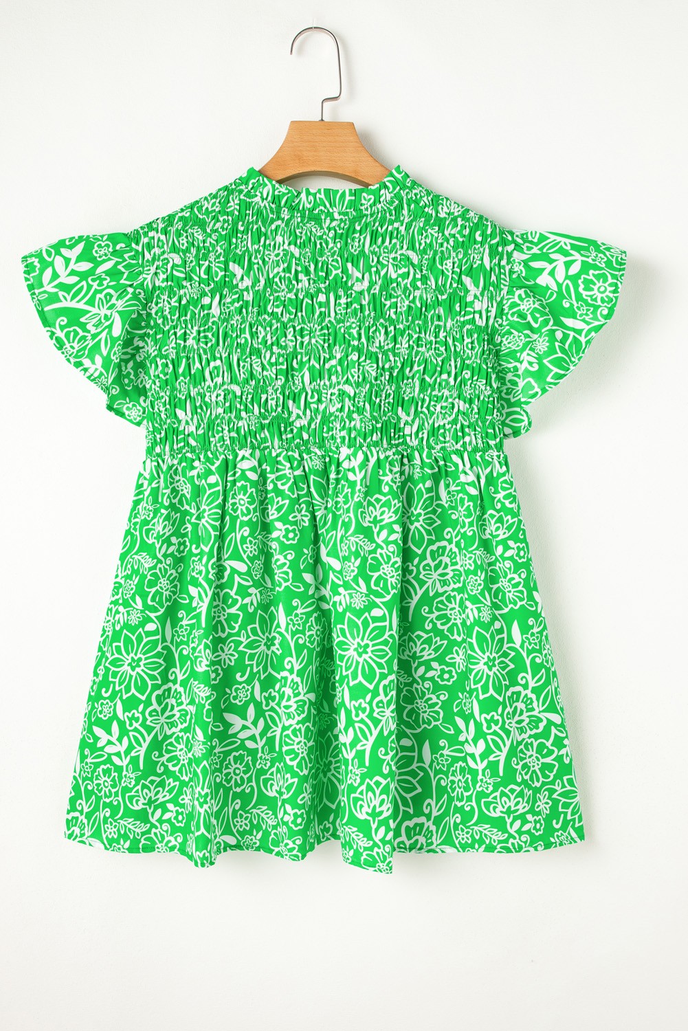 Flutter Shirred Notched Neck Plus Size Blouse