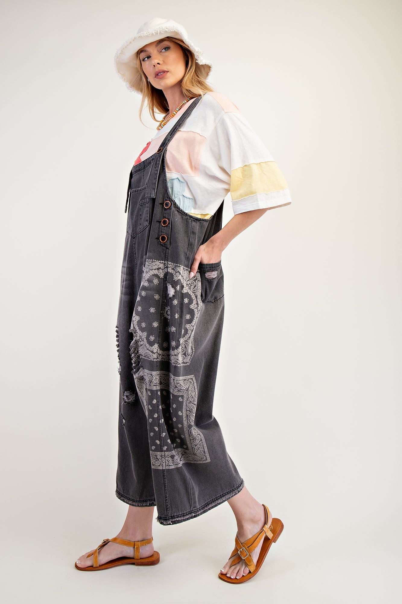 Washed Denim Loose Fit Overalls/jumpsuit Pants