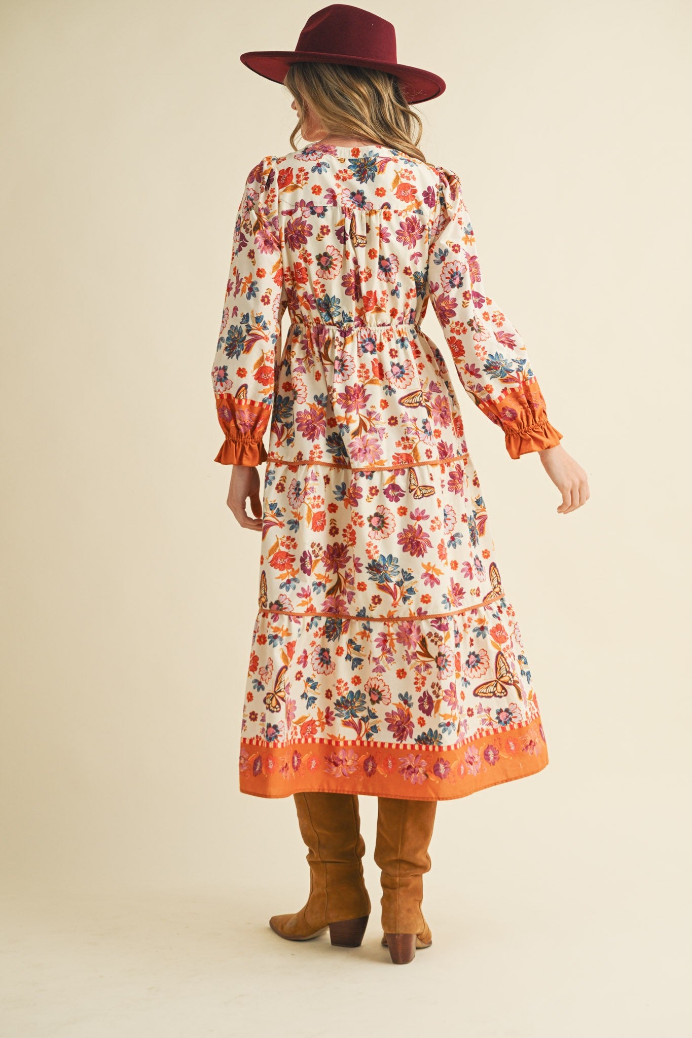 Floral Border Print Midi Dress