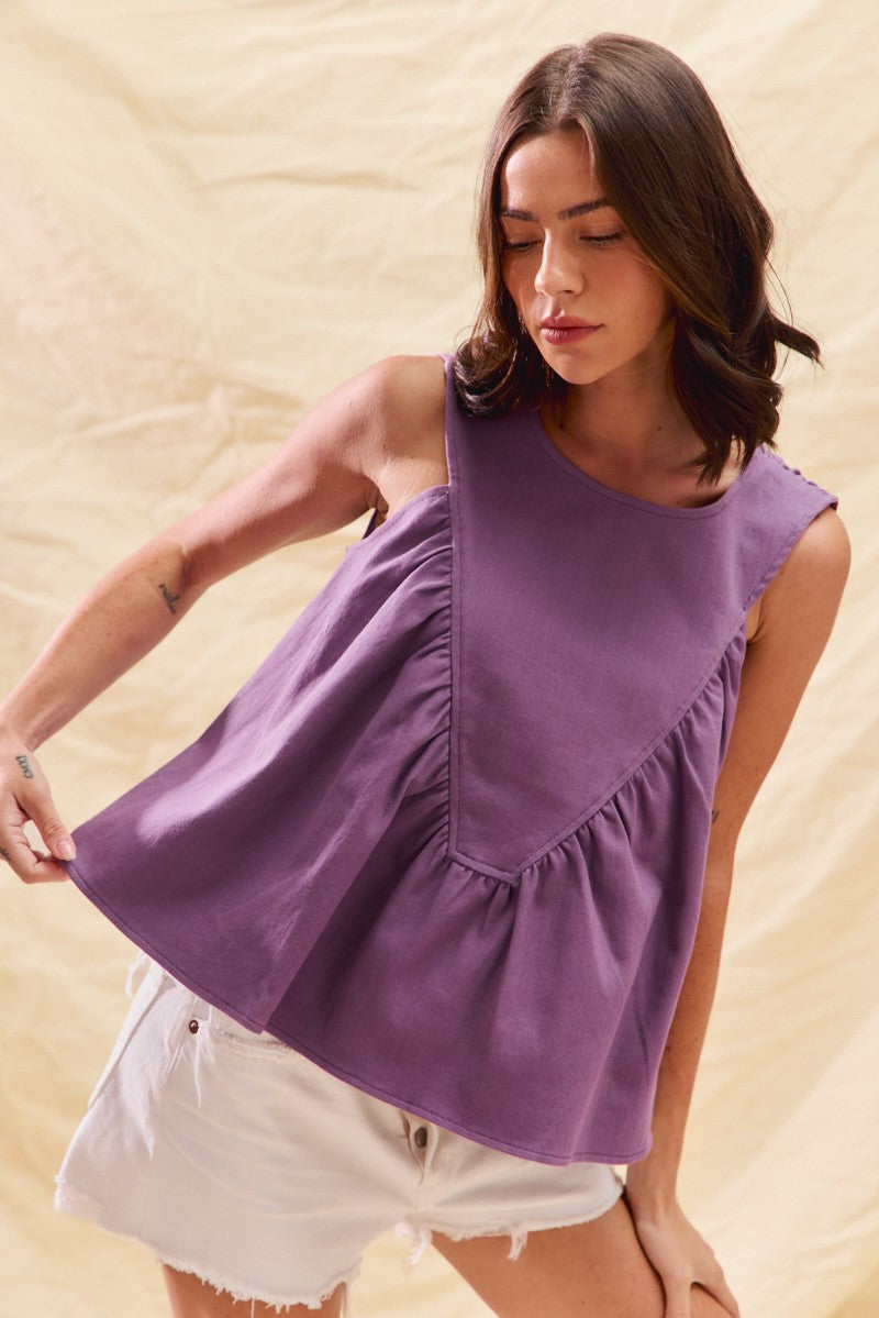 Denim Ruched Sleeveless Top