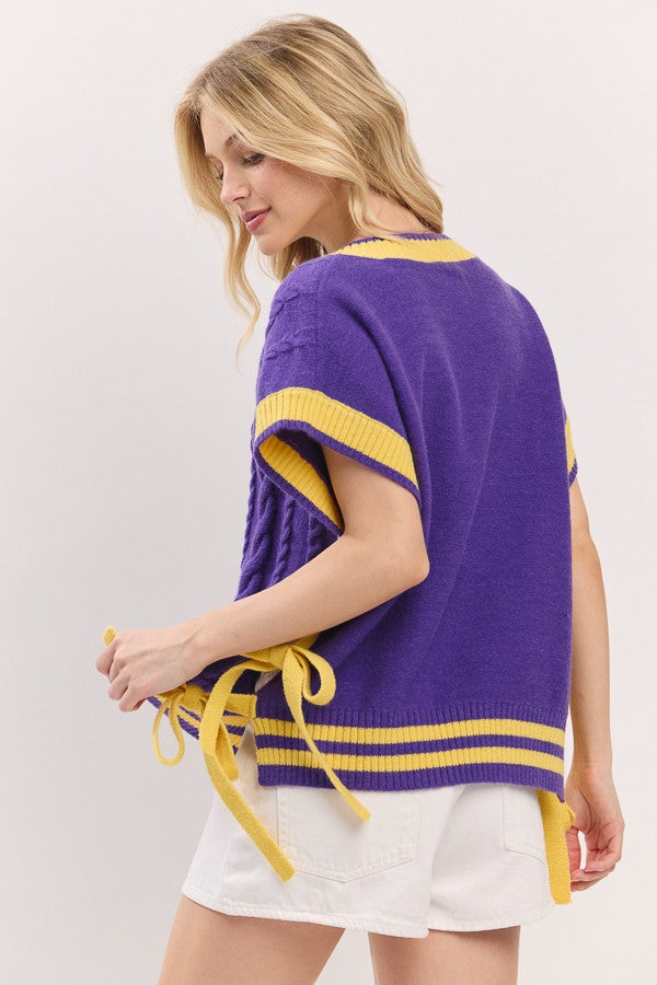 Game Day Cable Knit Varsity Sweater Vest