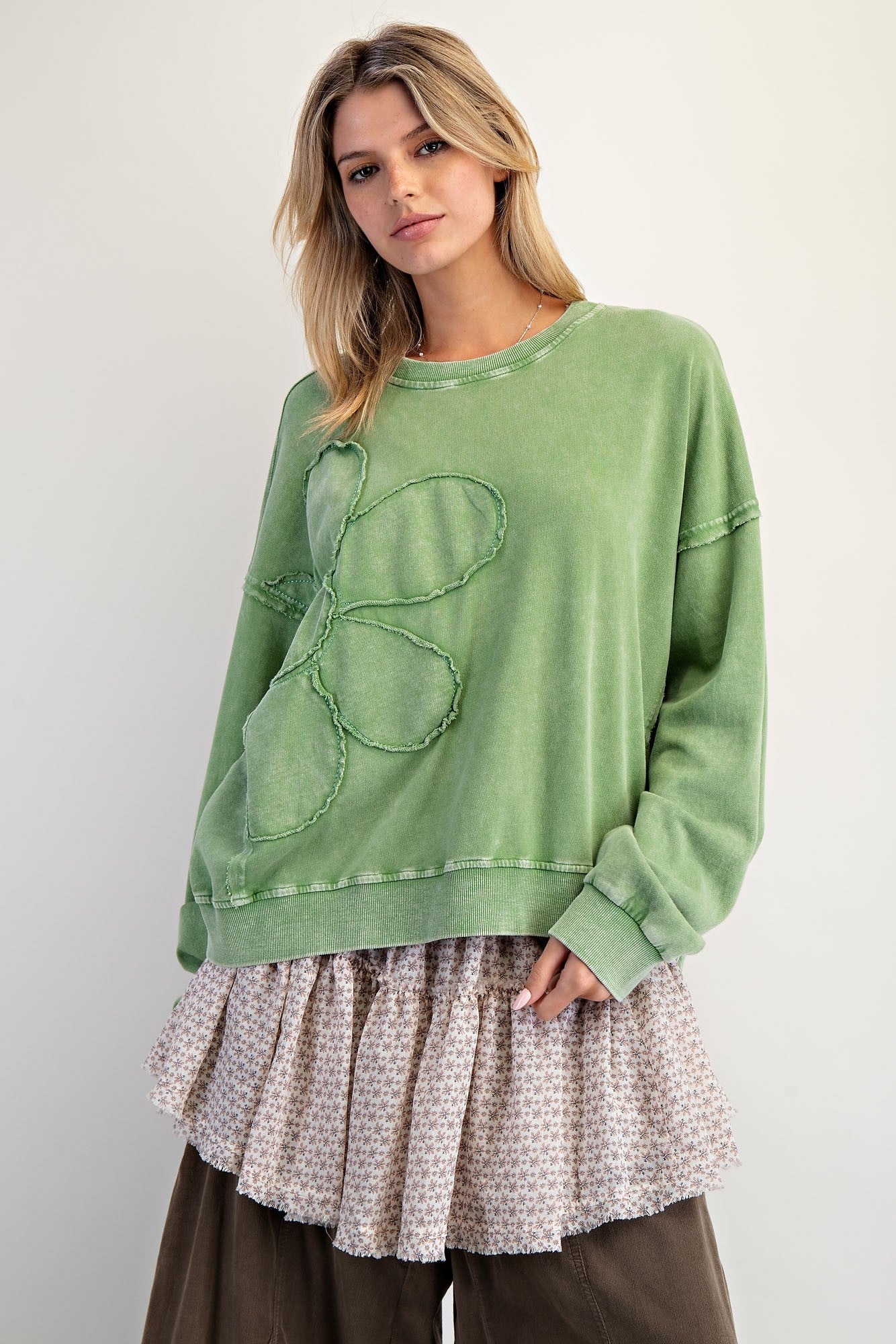 Flower Patch Washed Terry Knit Pullover