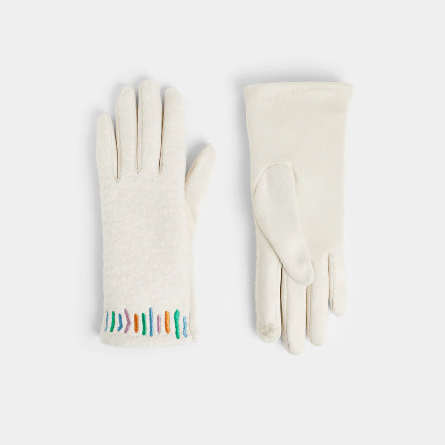 Embroidered Wrist Touchscreen Gloves - White $19.00
