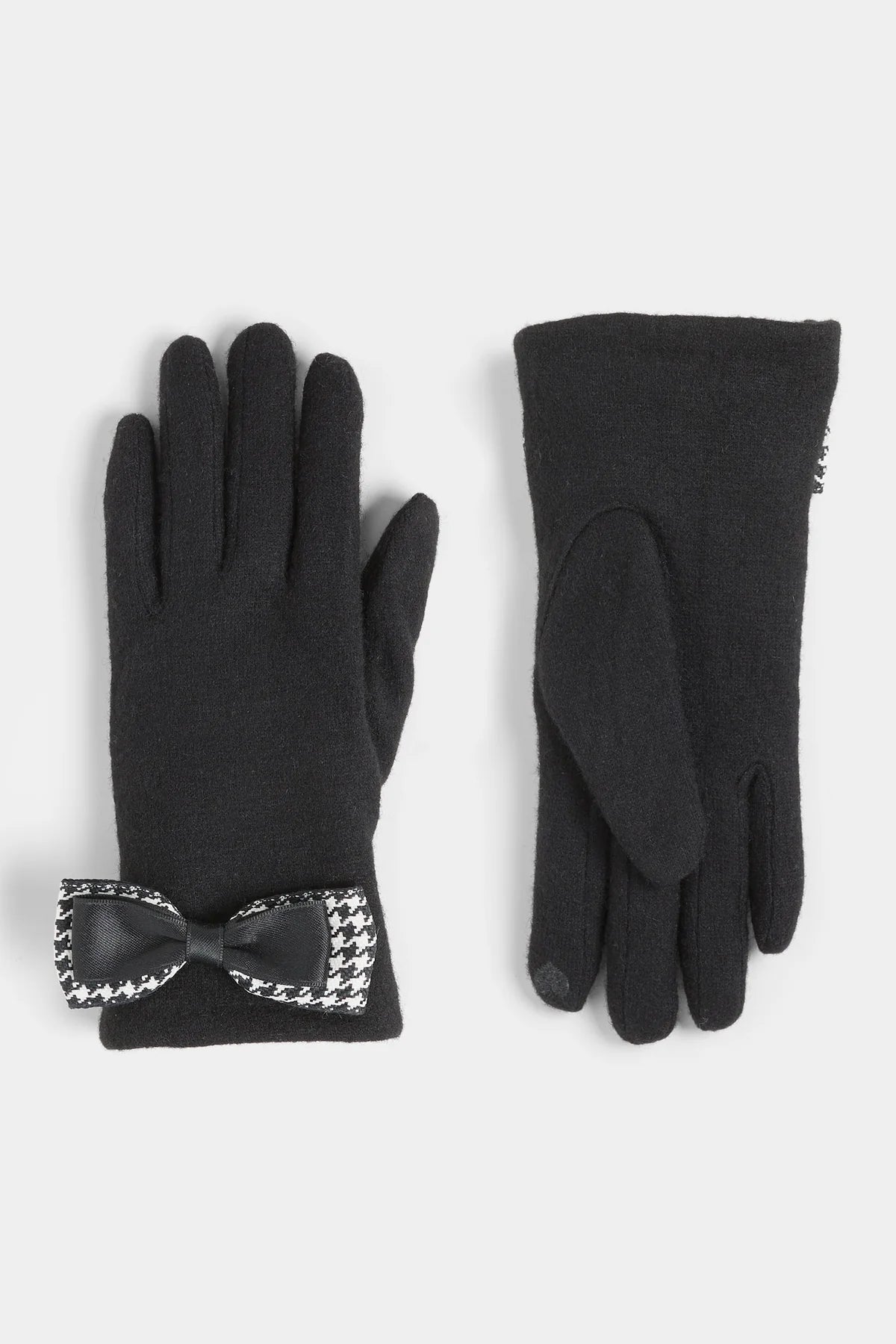 Houndstooth Bow Embellished Touchscreen Gloves