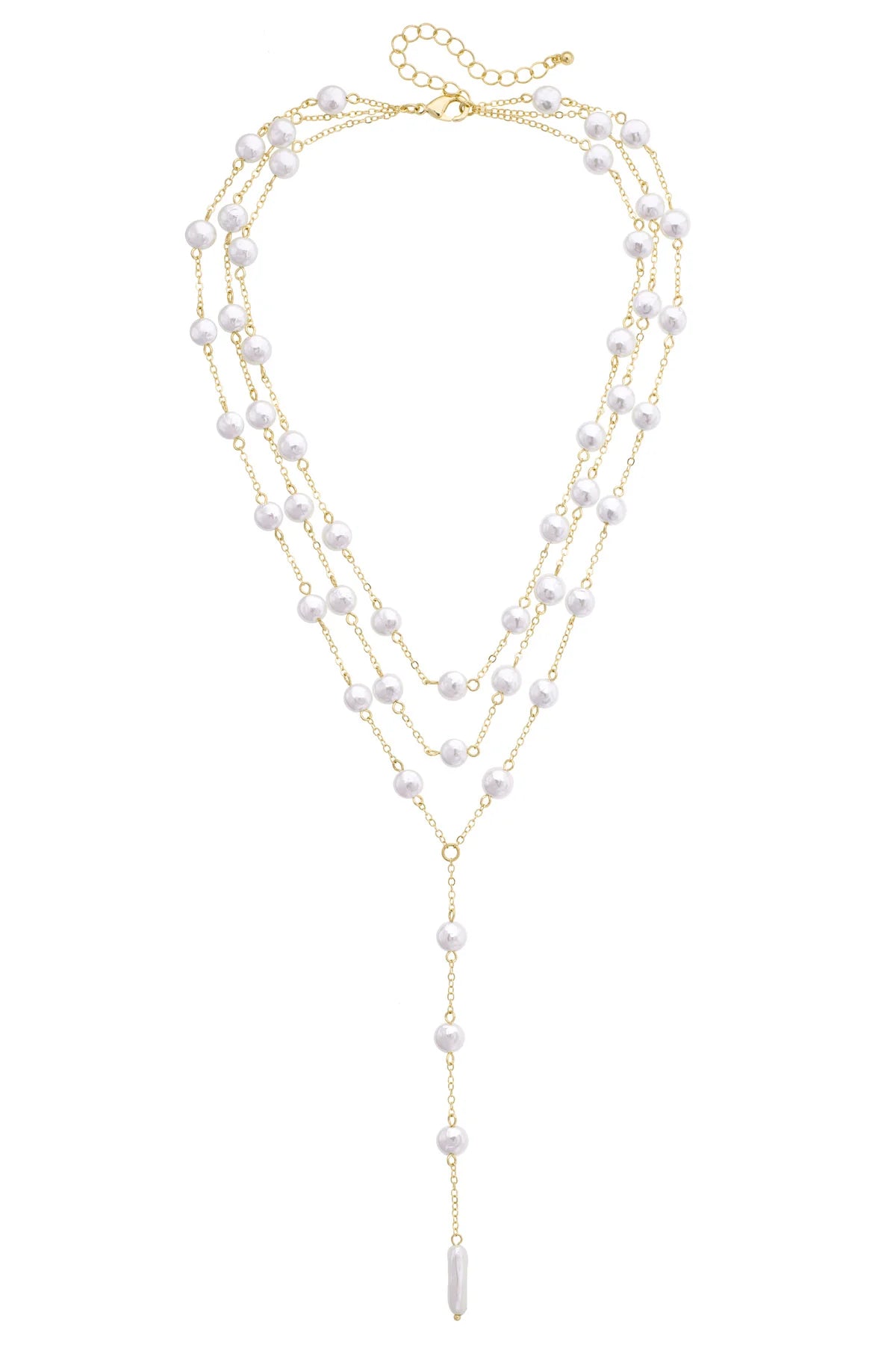 Esmeralda Layered Pearl Lariat Necklace in Ivory