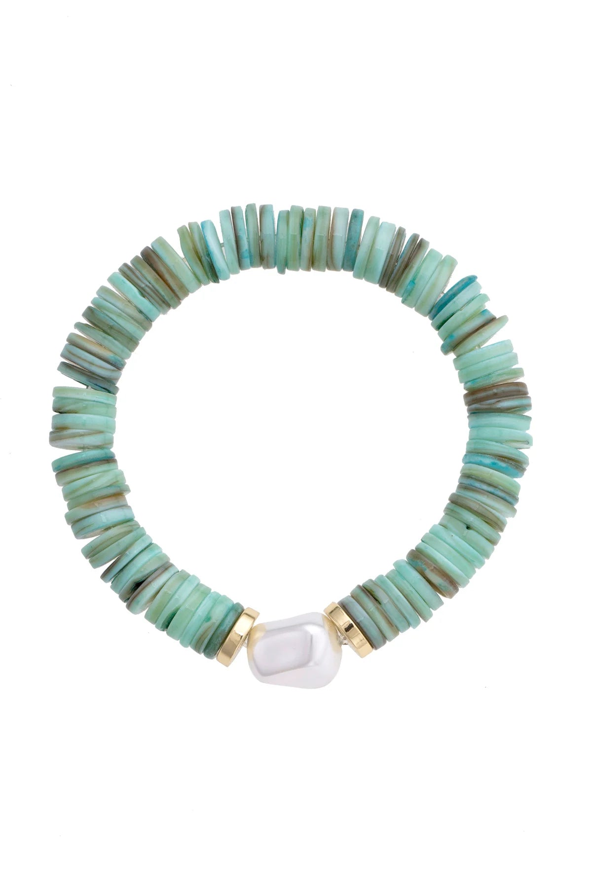 Leandra Pearl Shell Stretch Bracelet in Seafoam