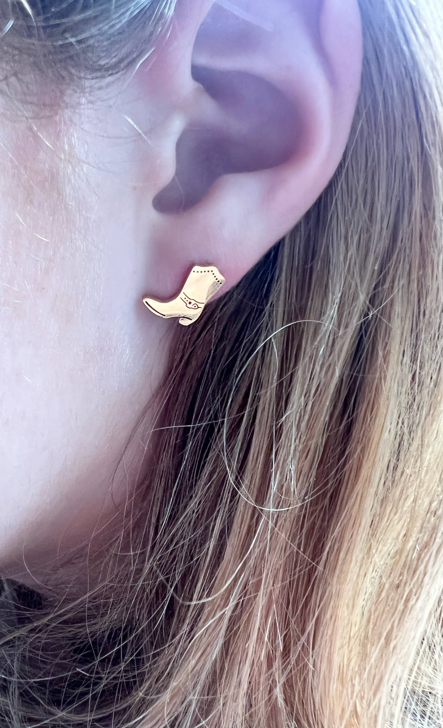 Cowboy Cowgirl Boot Earrings - Gold Stud