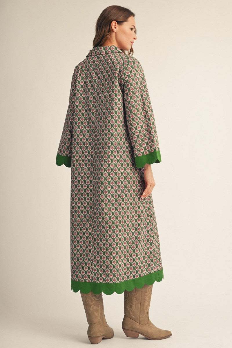 Scallop Edge Floral Midi Dress