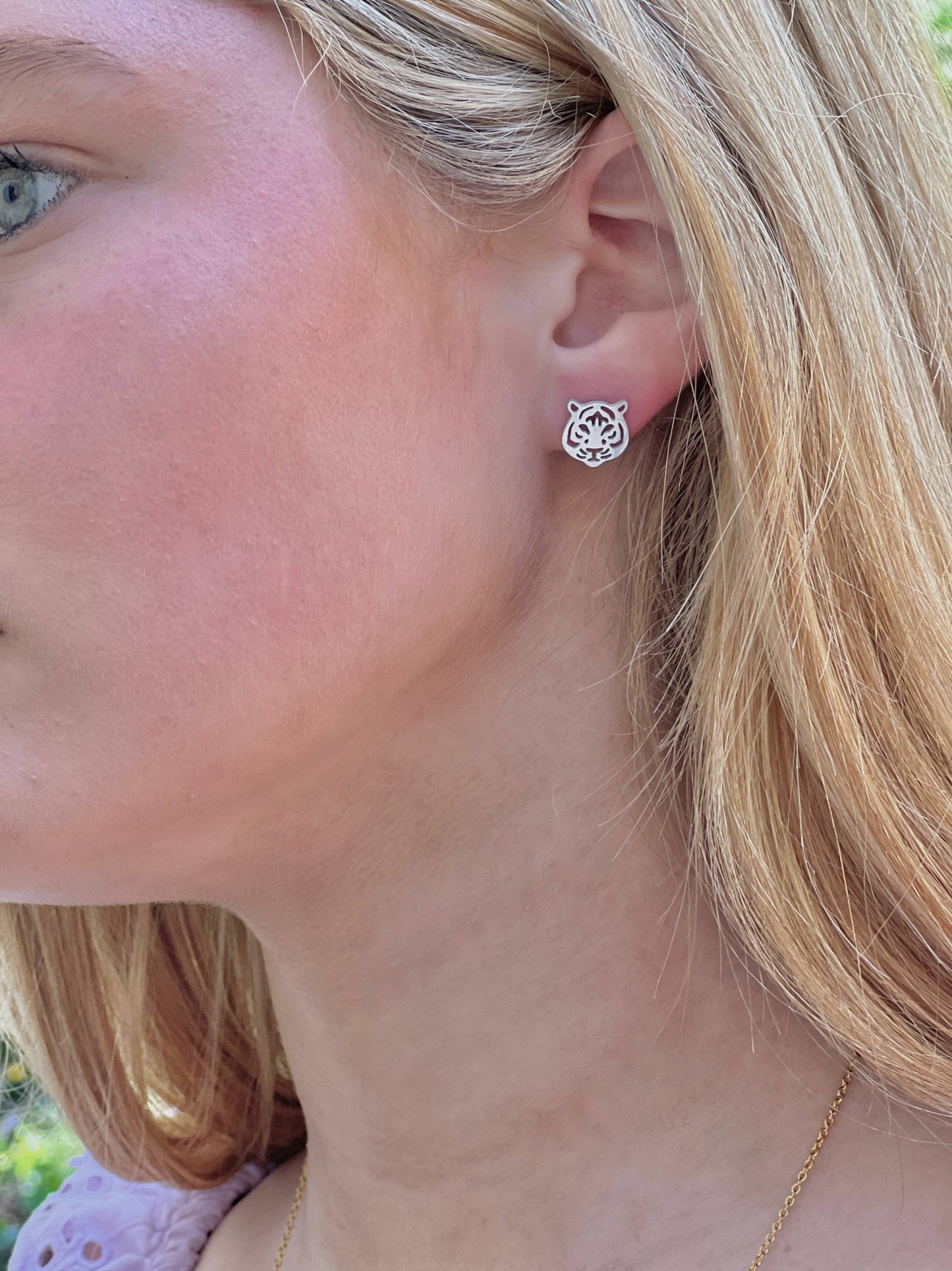Tiger Football Stud Earrings-Gold