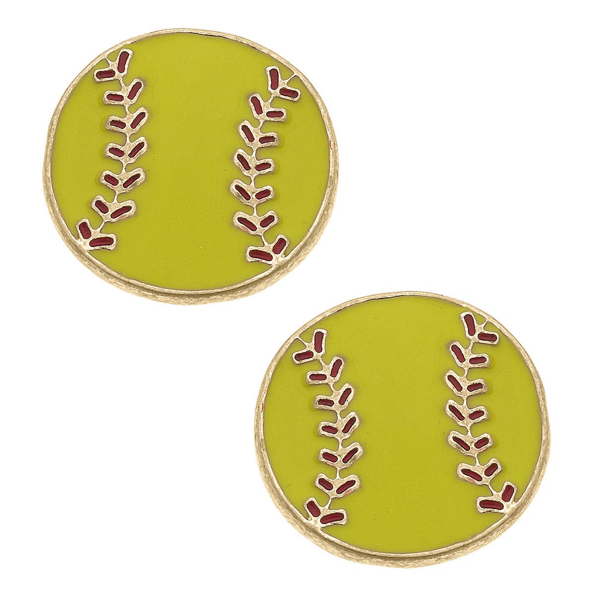 Canvas Style - Softball Enamel Stud Earrings in Fluorescent Yellow