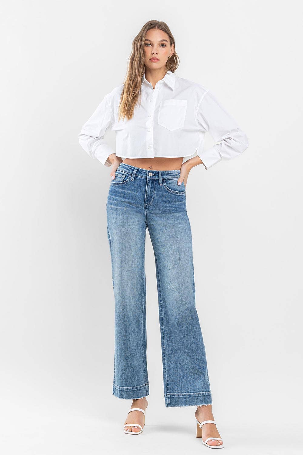 FLYING MONKEY - HIGH RISE TROUSER HEM WIDE LEG JEANS F5391: PERMISSIBLE / 25