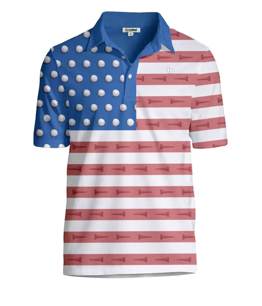 Tipsy Elves - U-S-Ace Golf Polo Shirt - Men's Patriotic Flag Golf Apparel: 3XL