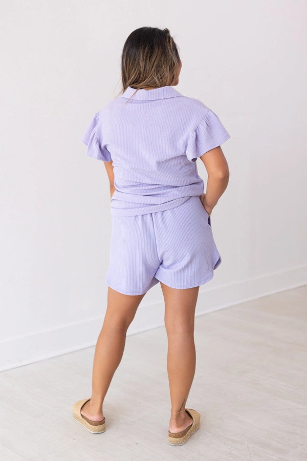 Quarter Zip with Flutter Sleeves Short Set