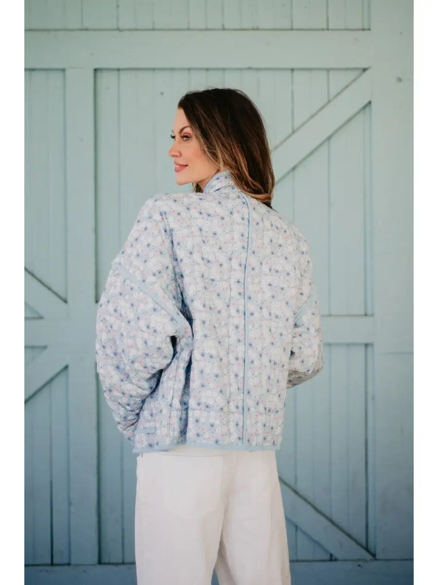 Light Blue Dainty Floral Lightweight Quilted Jacket