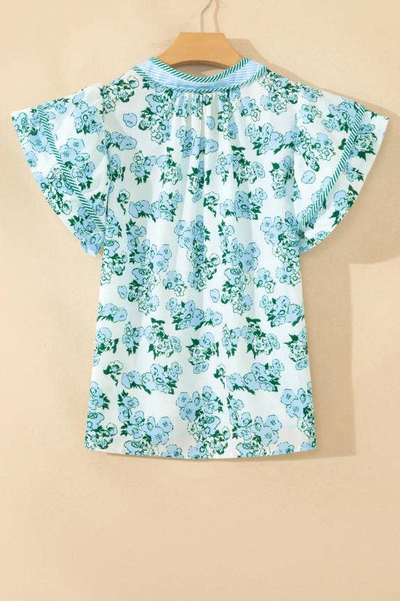 Green Floral V-Neck Shirt