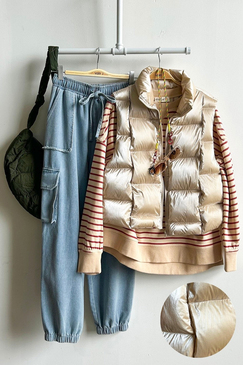 Shiny Metallic Zip Up Puffer Vest