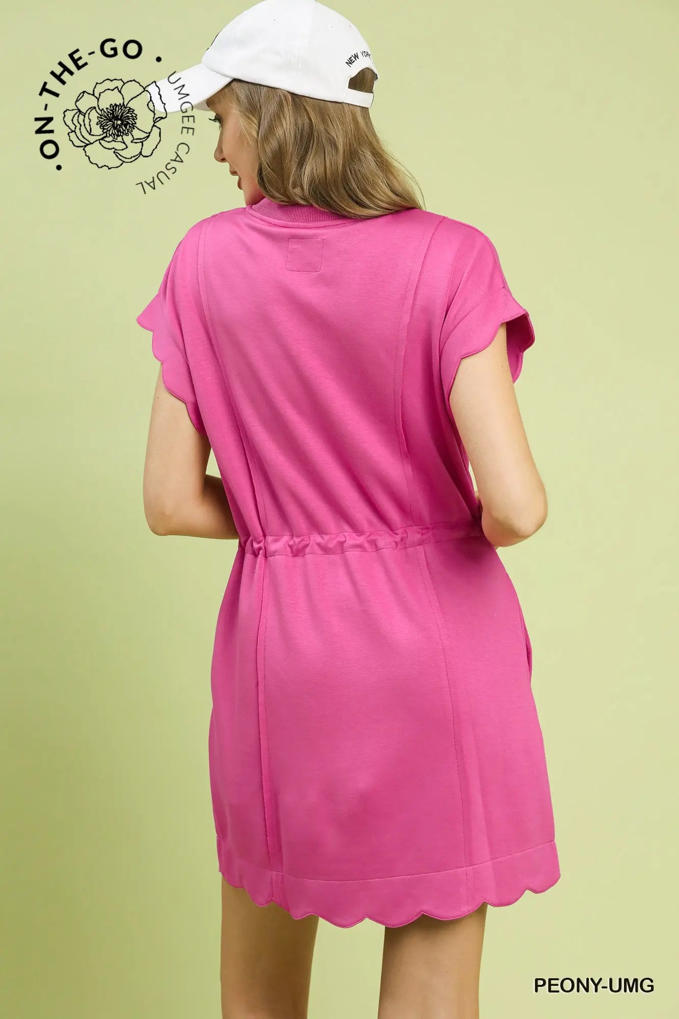 Scallop Hem Drawstring Luxe Knit Dress