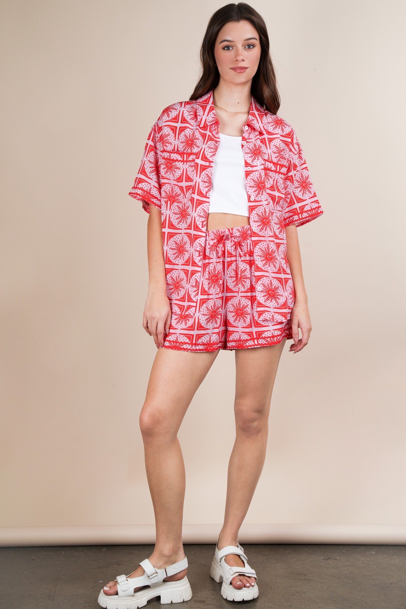 Tomato / Tropical Print Top & Shorts Set