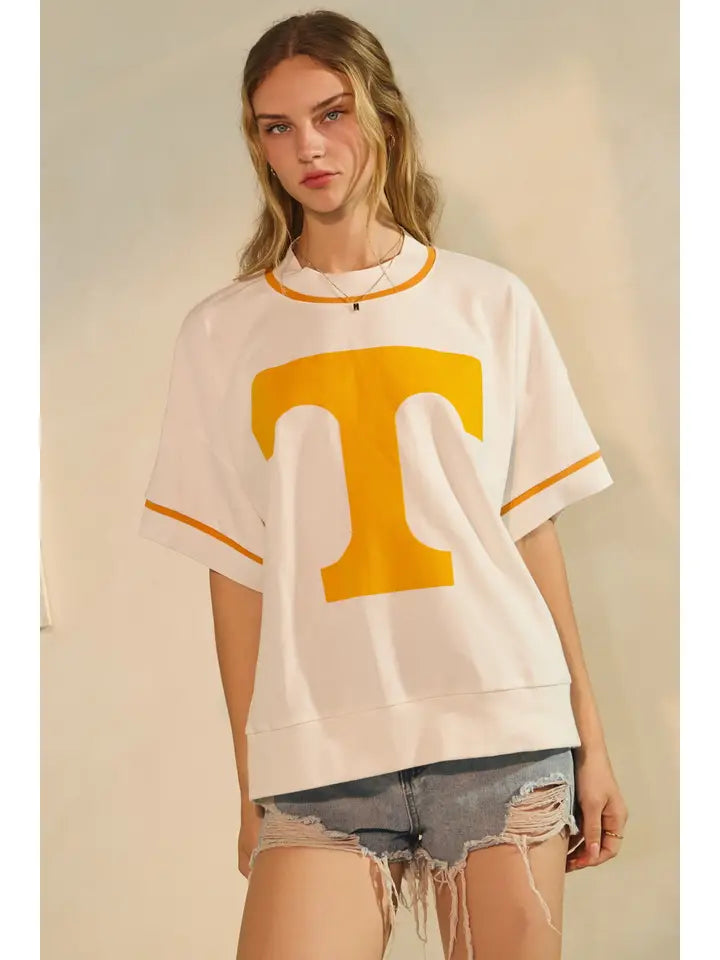White TN oversized game day short-sleeve sweatshirt