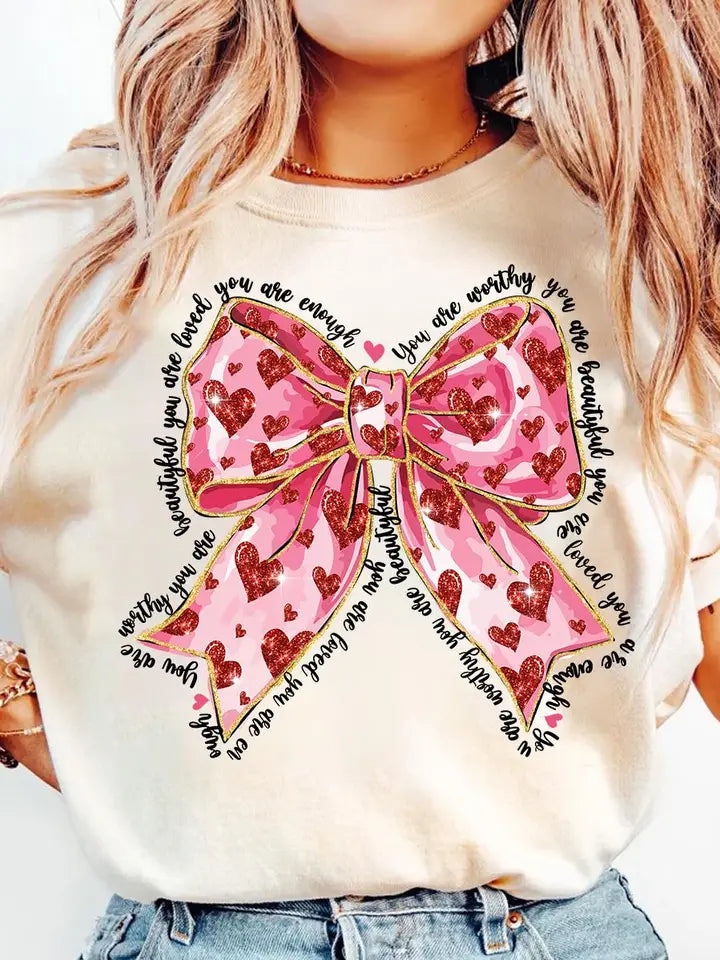 Pink Valentine Coquette Valentine Bow shirt