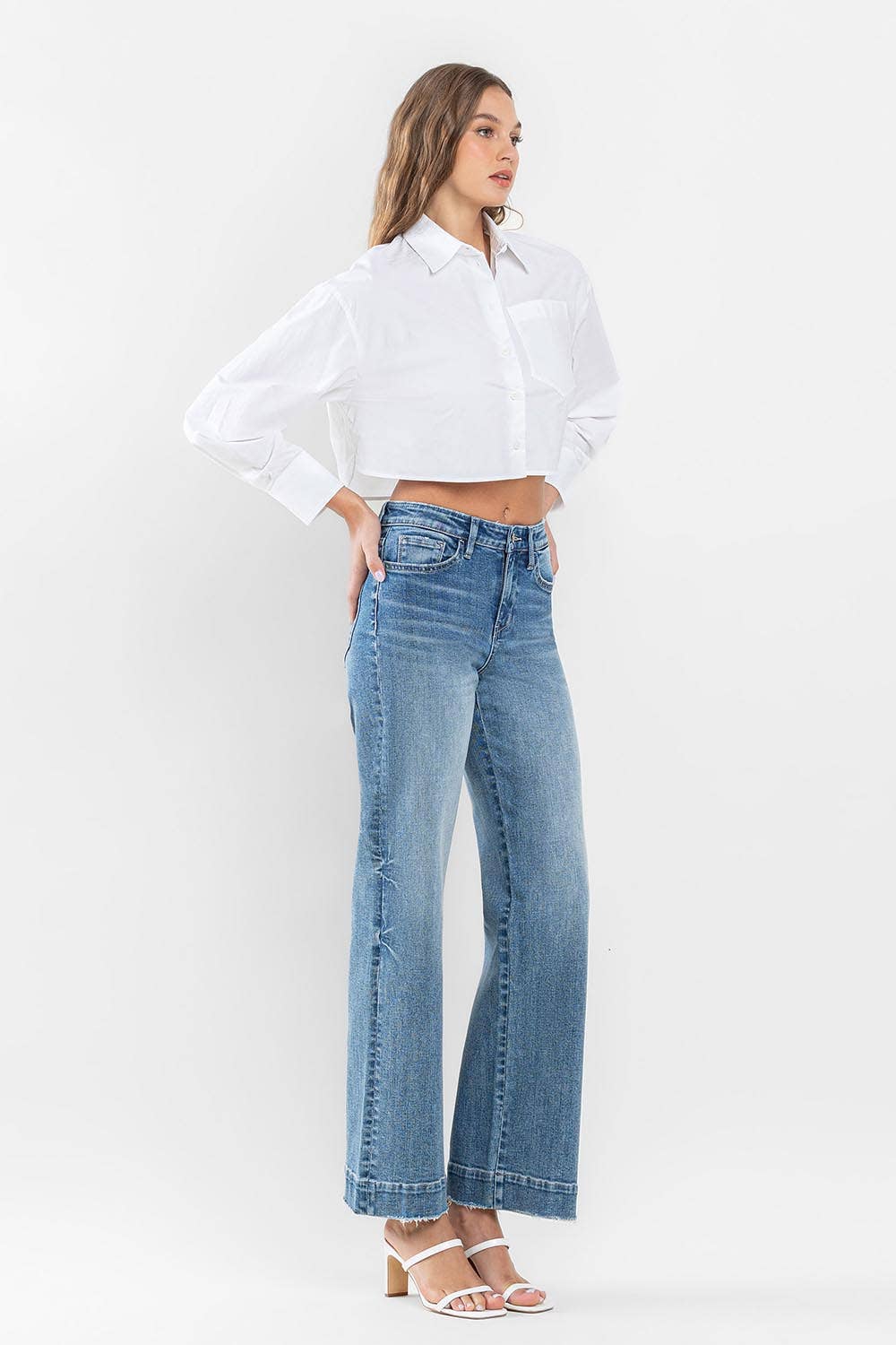 FLYING MONKEY - HIGH RISE TROUSER HEM WIDE LEG JEANS F5391: PERMISSIBLE / 25