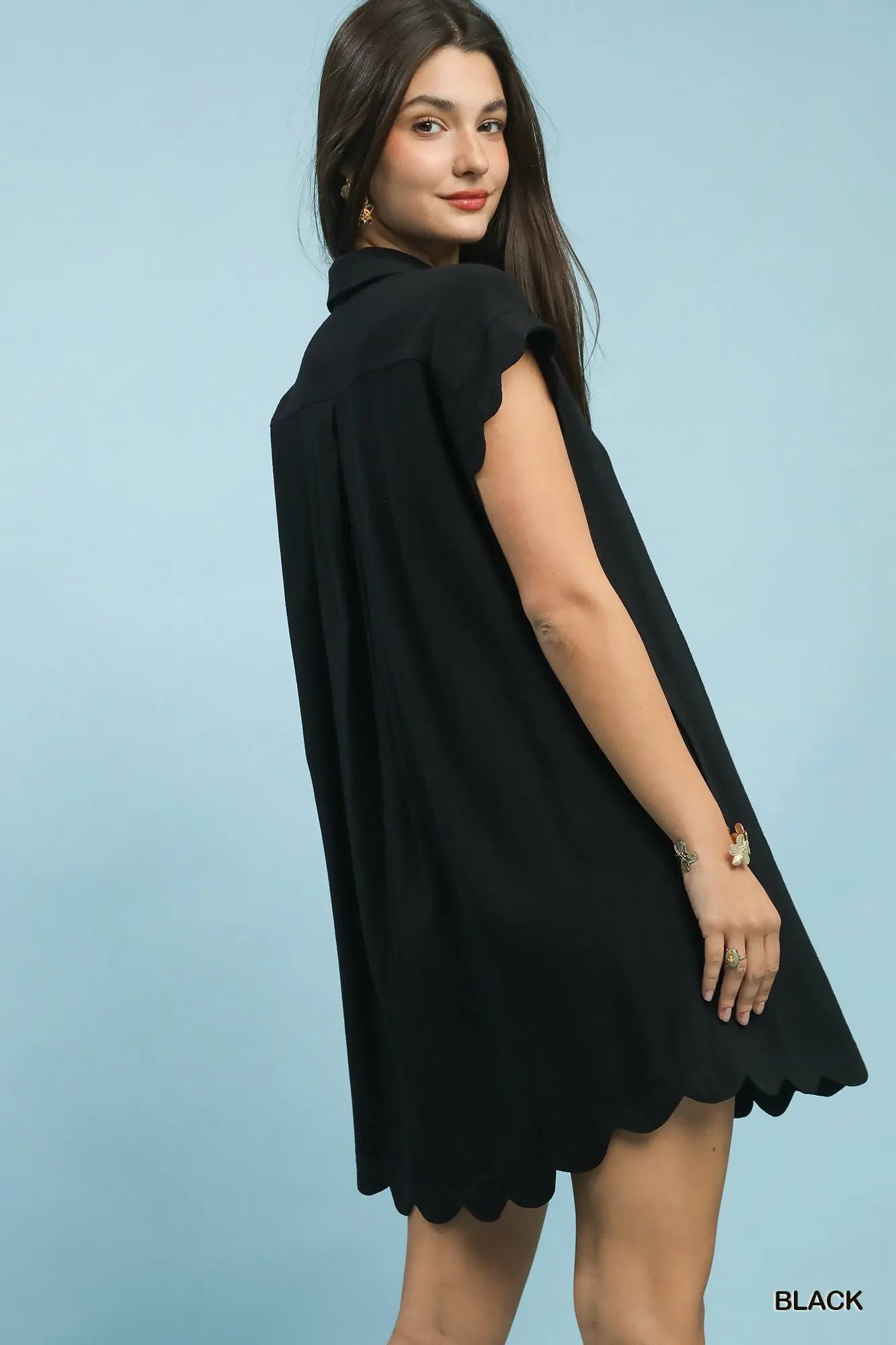 Linen Scalloped Hem Dress