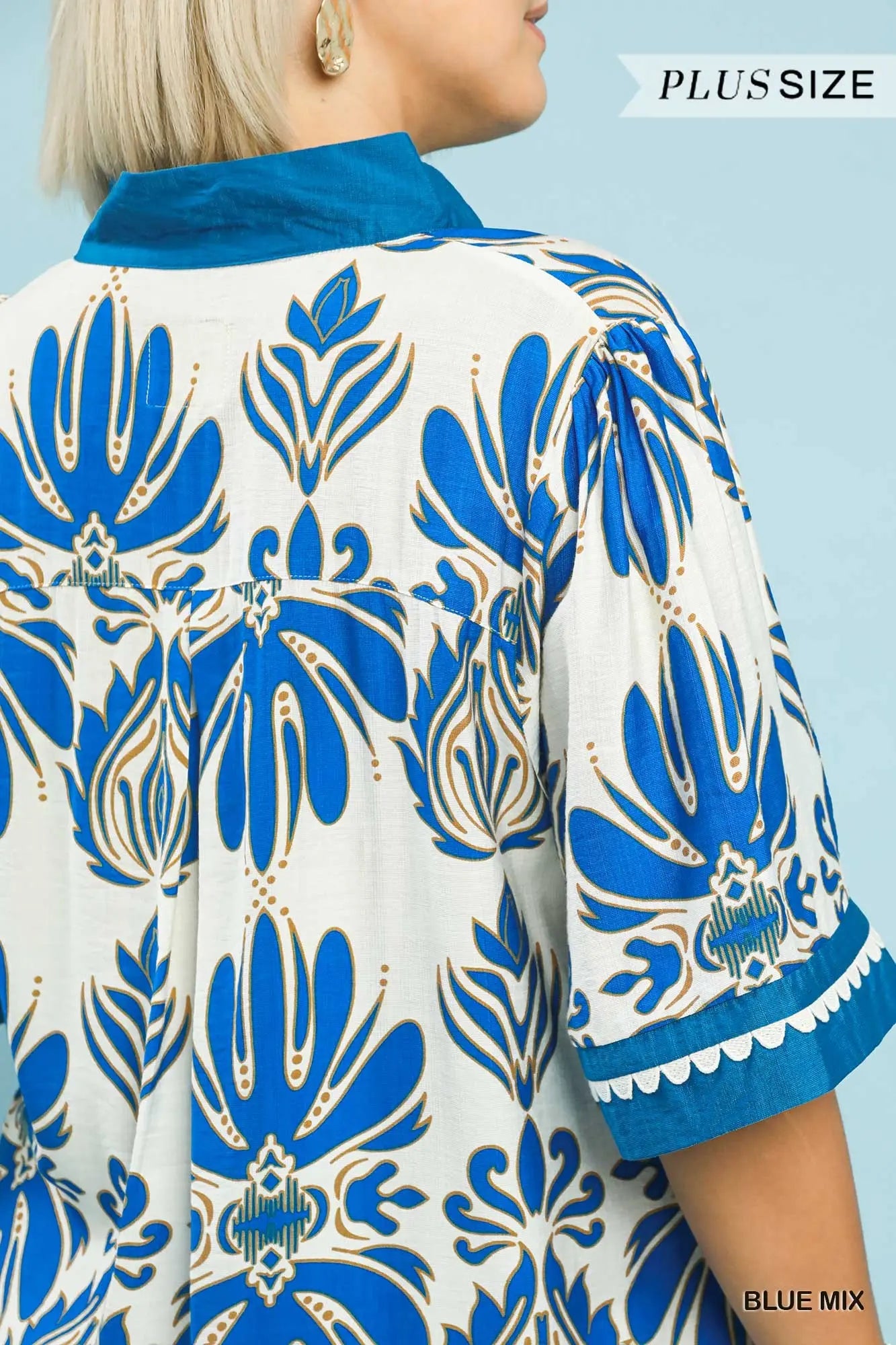 Mix Border Print Dress w/ Contrast Trim