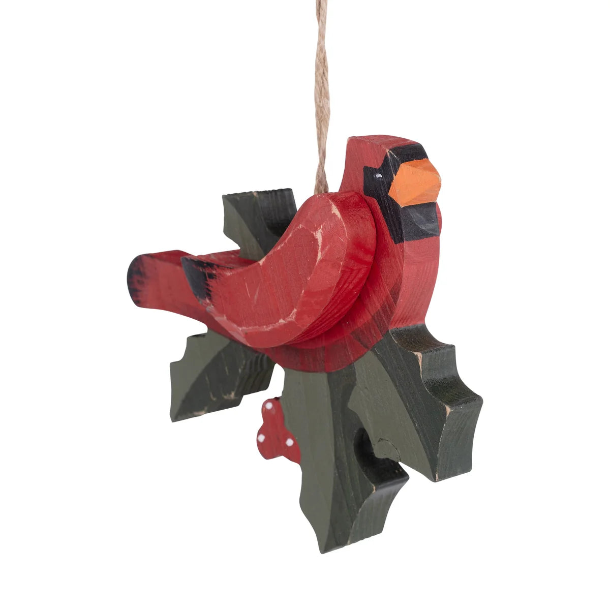 Red Bird Holly Wooden Ornament