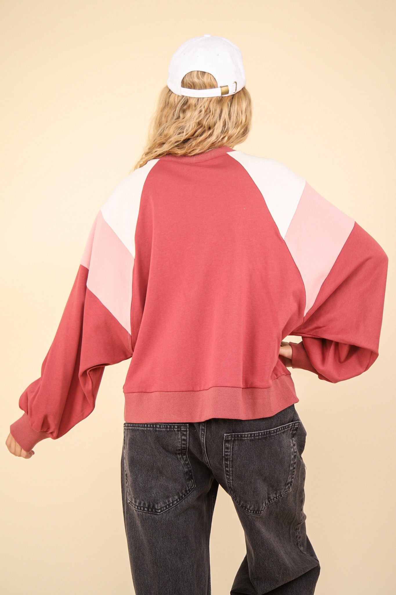 Color Block Raglan Sleeve Comfy Knit Sweatshirt Top