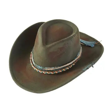 Beaded Band Rustic Vintage Distressed Western Cowgirl Fedora Hat